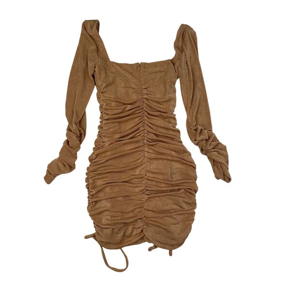 Club L - Ruched Long Sleeve Mini Dress in Gold - Picture 3 of 3